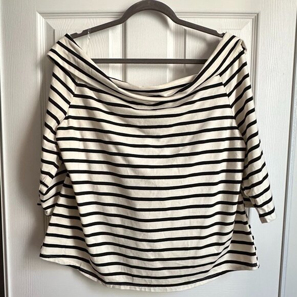 Who What Wear NWT Women's Plus 1X Off White & Black Stripe Off Shoulder Top - Picture 1 of 6